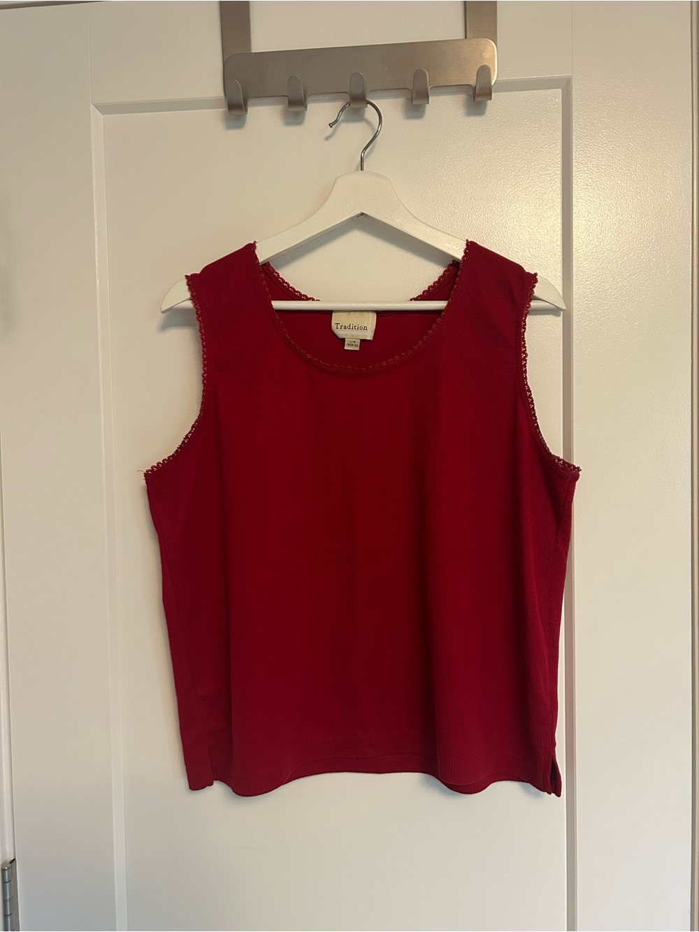 Tradition Red Sleeveless Tank with Lace Trim